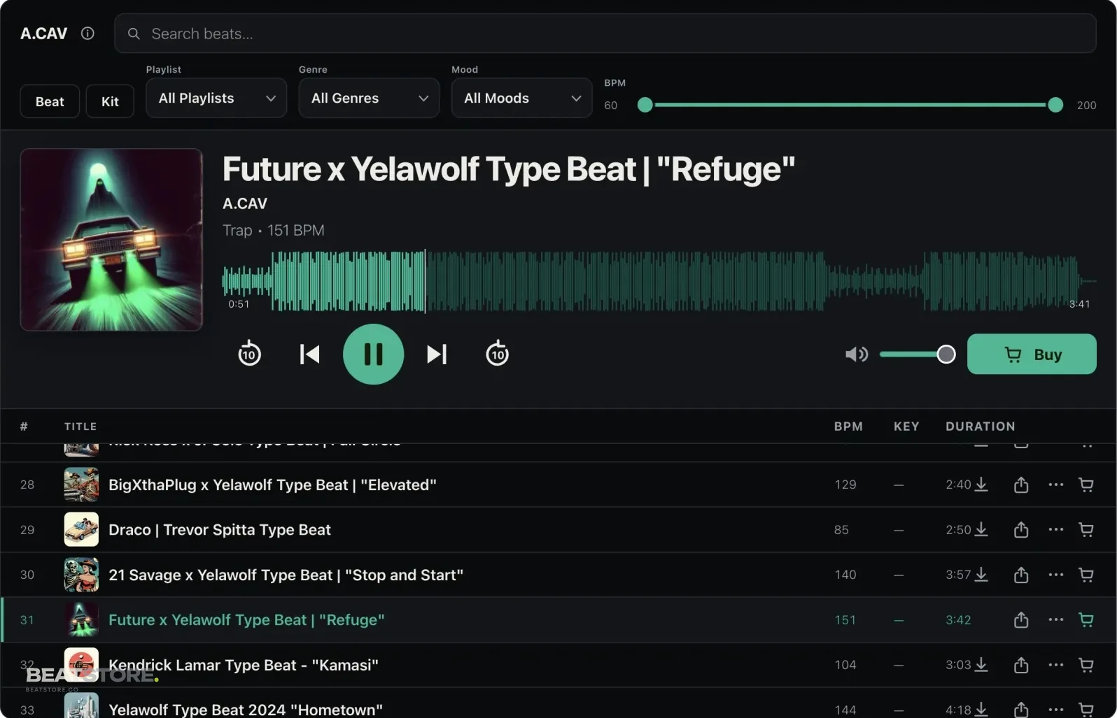 BeatStore Player on a live storefront